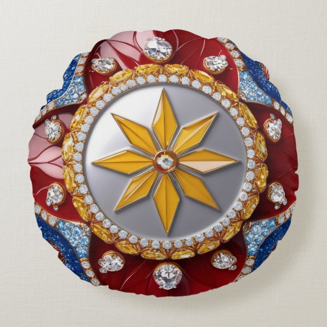 Round Throw Pillow with Colombian Colours (Front)