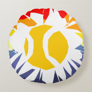 Round throw pillow with colored tennis ball design