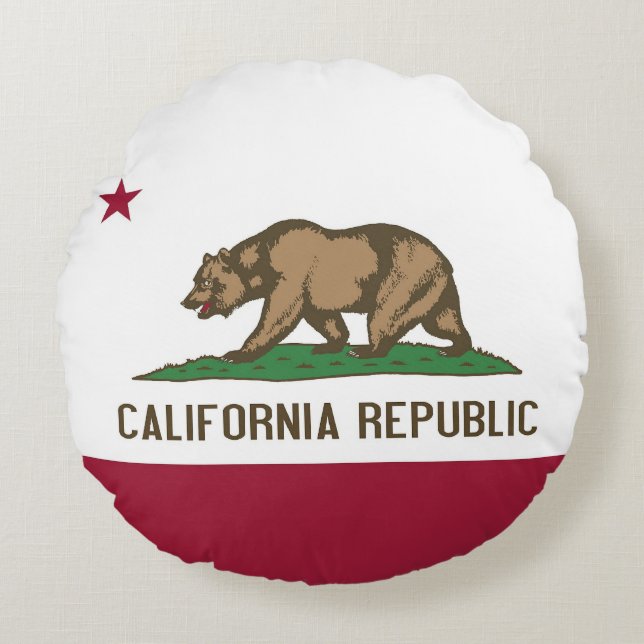 Round Throw Pillow with flag of California, USA (Front)