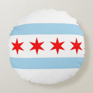 Round Throw Pillow with flag of Chicago, Illinois
