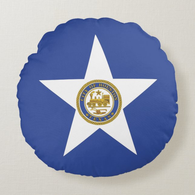 Round Throw Pillow with flag of Houston USA (Front)