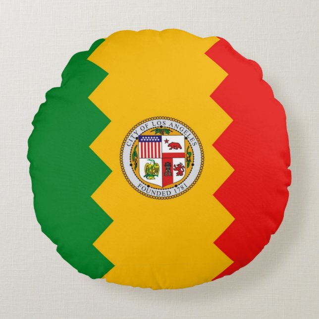 Round Throw Pillow with flag of Los Angeles, USA (Front)