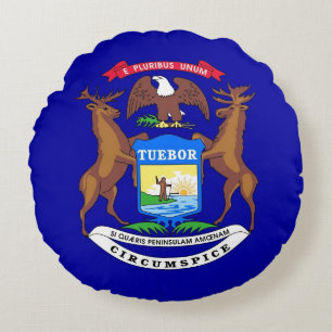 Round Throw Pillow with flag of Michigan, USA