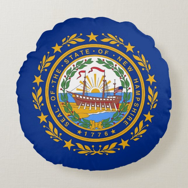 Round Throw Pillow with flag of New Hampshire (Front)