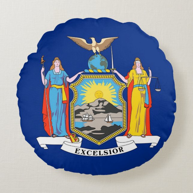 Round Throw Pillow with flag of New York, USA (Front)