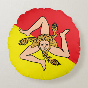 Round Throw Pillow with flag of Sicily, Italy