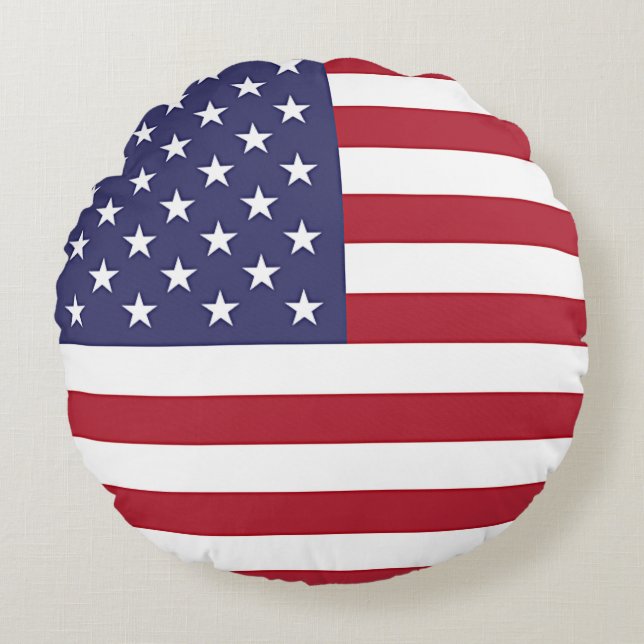Round Throw Pillow with flag of USA (Front)