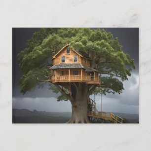Round tree house postcard