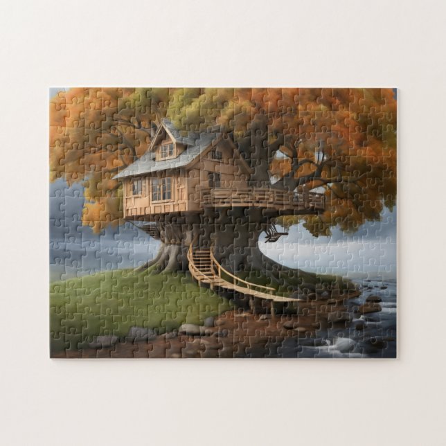 Round tree house poster jigsaw puzzle (Horizontal)