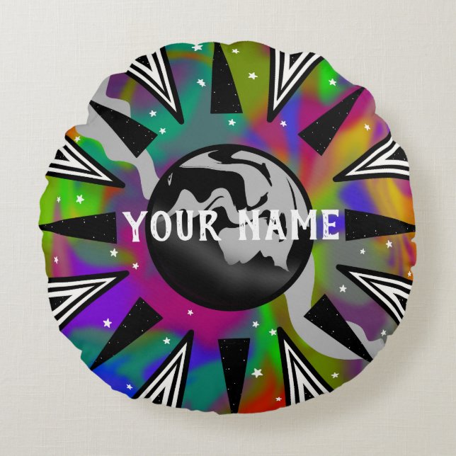 Round Trippy Psychedelic Planet Black/White Throw Pillow (Front)