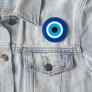 Round typical Blue Mati Evil Eye pinback buttons