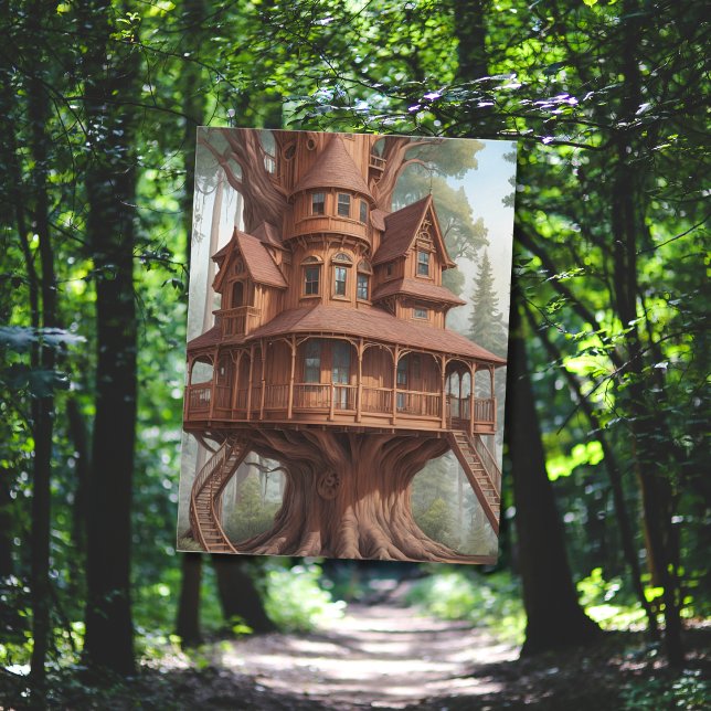 Round victorian tree house in tree postcard (Creator Uploaded)