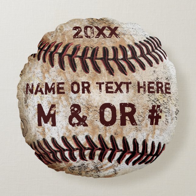 Round Vintage Baseball Pillow 3 PERSONALIZED Text (Front)