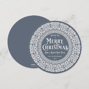 Round Vintage Blue + Off White Celtic Holiday Card