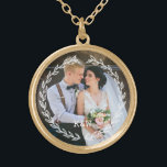 Round Vintage Frame Monogrammed Photo Gold Plated Necklace<br><div class="desc">Delicate Leaves Frame Monogrammed Photo Design.</div>
