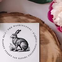 Round Vintage Hare Family Name Return Address