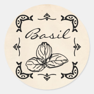 Round Vintage-Style Basil Sticker