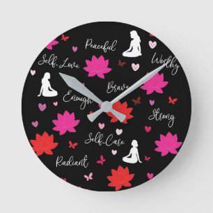 Round Wall Clock Self-Care Lotus Design