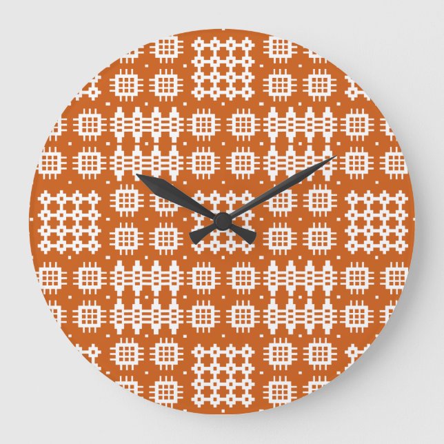 Round Wall Clock Welsh Tapestry Pattern, Brick Red (Front)