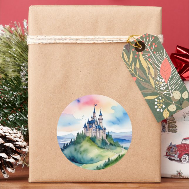 Round Watercolor Castle Sticker (Holiday)