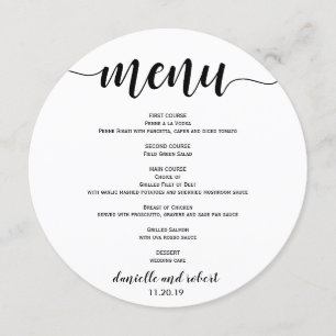 Round Wedding Dinner Menu Card For Plate