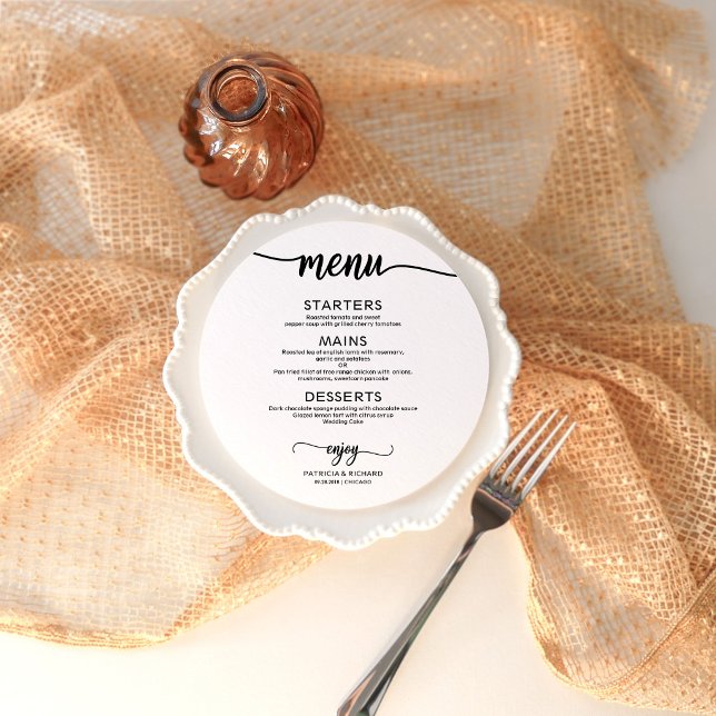 Round Wedding Menu Card Simple Elegant Calligraphy (Creator Uploaded)