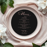 Round Wedding Menu Elegant Calligraphy<br><div class="desc">Transform your wedding day into a celebration of sophistication and elegance with our stunning rose gold calligraphy and black modern wedding suite! You can personalize it with just a few clicks to express your unique love story. This inspiring collection includes everything you need to create a beautifully cohesive atmosphere, featuring...</div>