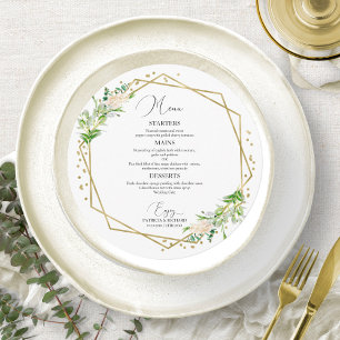 Round Wedding Menu Elegant Greenery Geometric