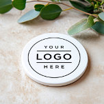 Round White Custom Business Logo Branded Coaster<br><div class="desc">A professional custom branded coaster for your business features your logo design image printed on a round sandstone coaster. Simply add your logo in place of the black placeholder image. Other wording such as a slogan or website could also be added via customize. The white background can be customized as...</div>