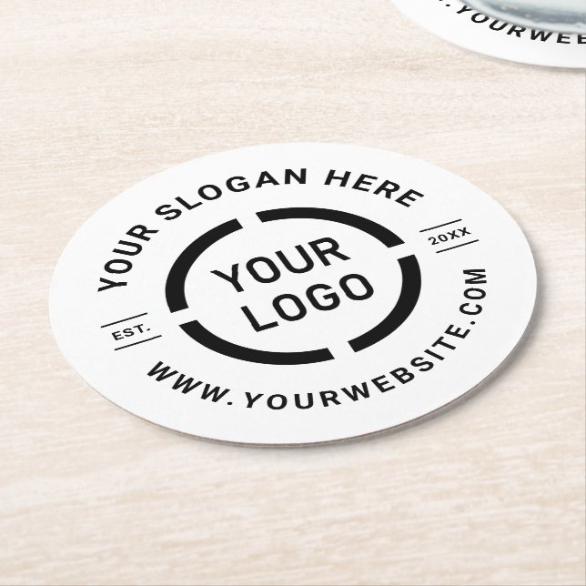 Round White Custom Logo Branded Promotional Round Paper Coaster (Angled)