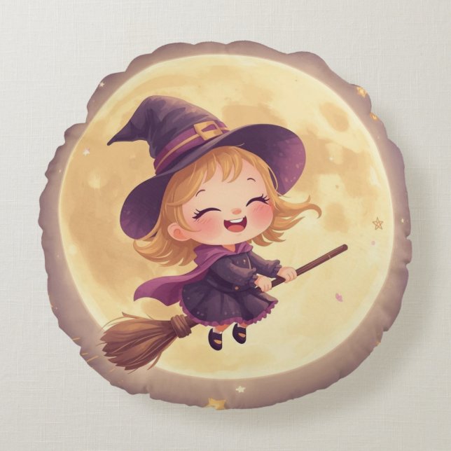 Round Witch Halloween Pillow – Spooky Decor (Front)