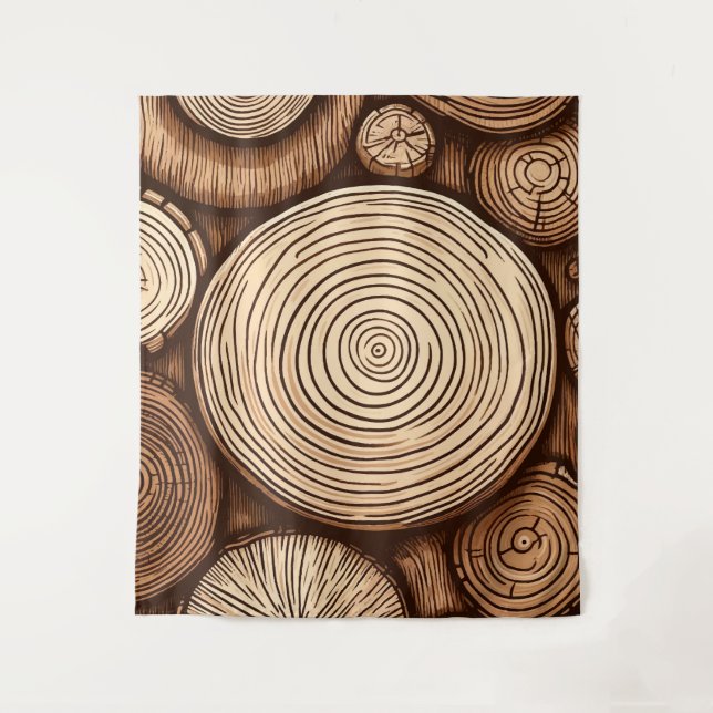 Round Wood Tree Logs Wooden Woodland Forest  Tapestry (Front)