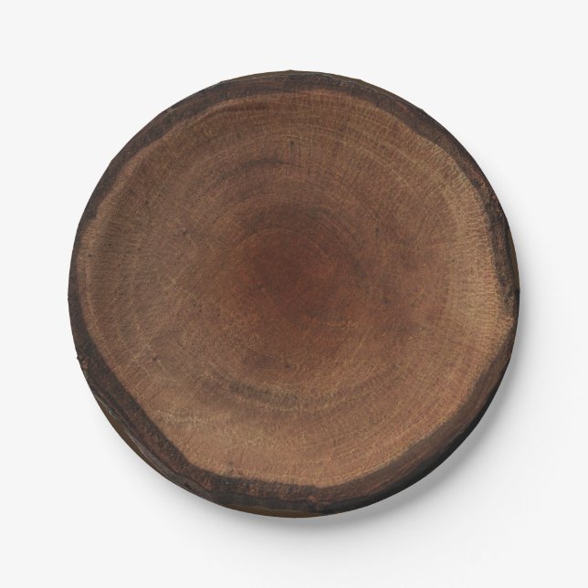 Round Wood Tree Trunk Bark Rustic Nature Natural Paper Plate (Front)