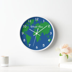 Round world map wall clock