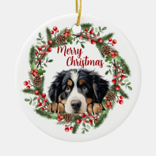 Round Wreath Ceramic Bernase Mountain Dog Ornament
