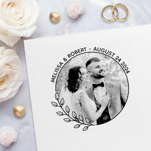 Round Wreath Custom Photo Wedding Save the Date  Self-inking Stamp