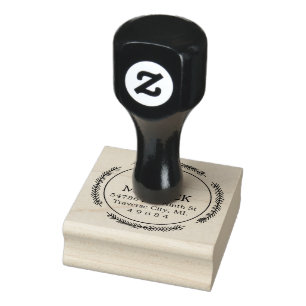 Round Wreath Monogram Return Address Rubber Stamp