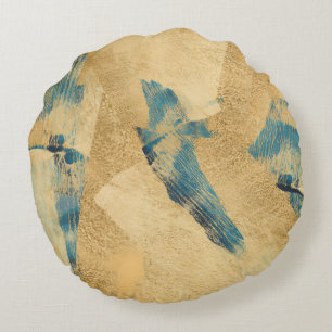 Round Yellow Teal Abstract Throw Pillow