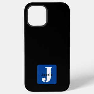 Rounded Box Name & Monogram   Black White & Blue iPhone 12 Pro Max Case