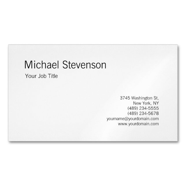 Rounded Corner Black White Personalized Magnetic Business Card (Front)