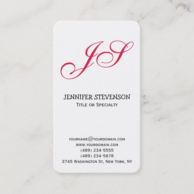 Rounded Corner Crimson Red Monogram Business Card (Front)