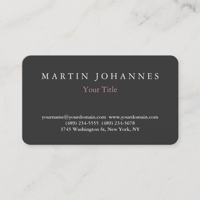 Rounded Corner Elegant Grey Business Card (Front)