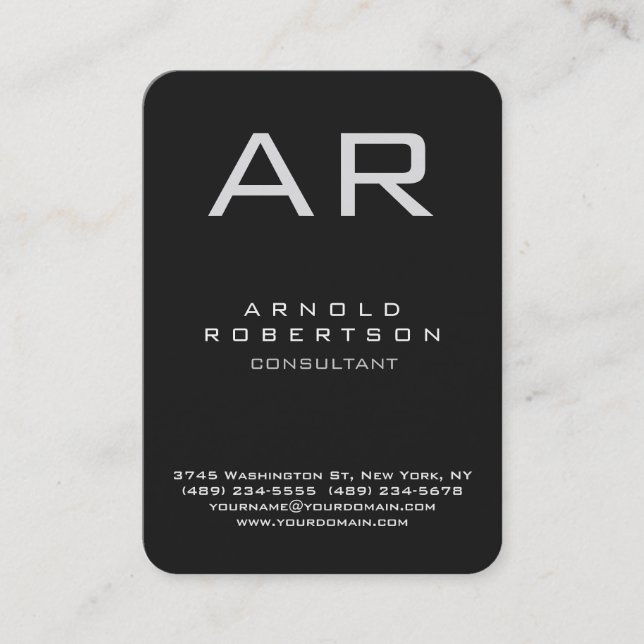 Rounded Corner Grey Modern Monogram Business Card (Front)