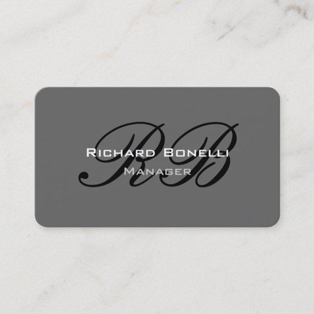 Rounded Corner Grey Monogram Manager Business Card (Front)