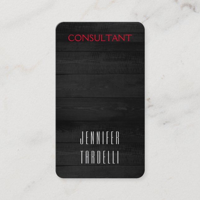 Rounded Corner Grey Wood Background Elegant Business Card (Front)