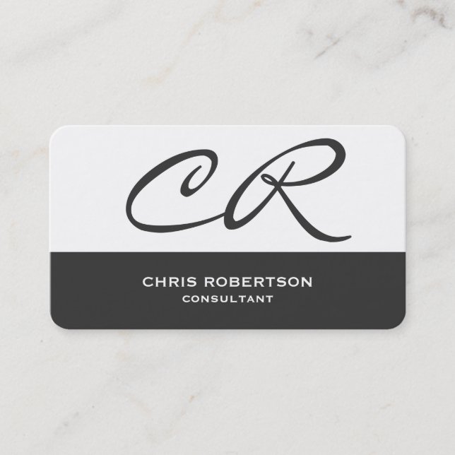 Rounded Corner Monogram Grey White Business Card (Front)