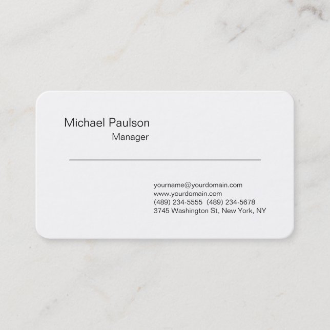 Rounded Corner Refined White Manager Business Card (Front)