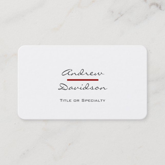 Rounded Corner Script Grey White Red Business Card (Front)