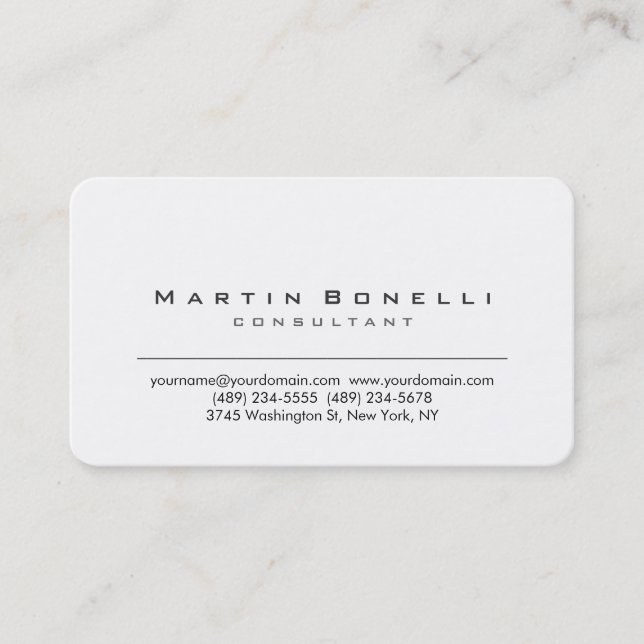 Rounded Corner White Consultant Business Card (Front)