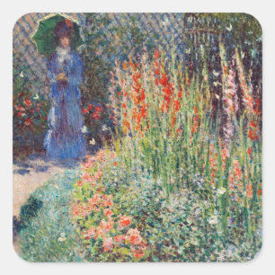 Rounded Flower Bed (1876) Claude Monet floral art Square Sticker